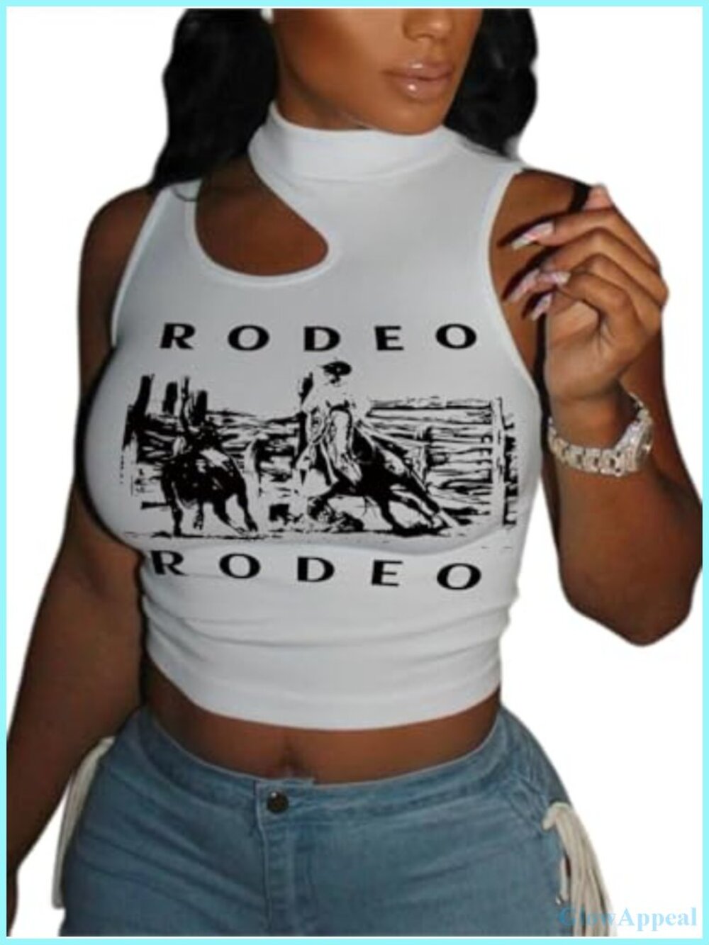 Women Sexy Cut Out Crop Tank Top Mock Neck Slim Fit Sleeveless
